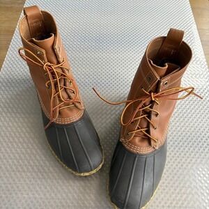LL Bean Boots Leather Brown Tall Duck Boots Lace Up Mens Size 11